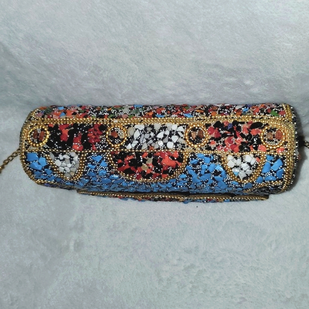 Mosaic Patterned Clutch with Chain Strap - Picture 6 of 12